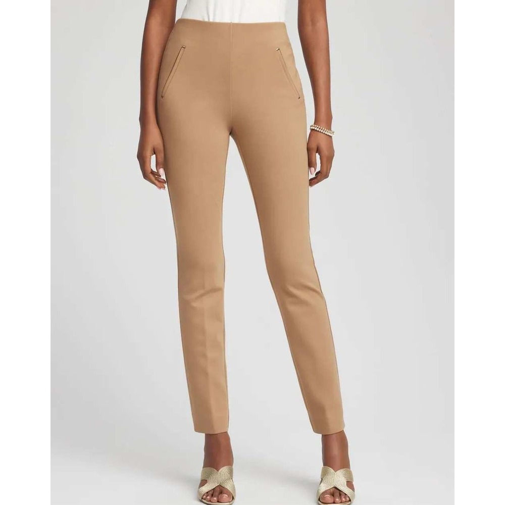 Chicos Juliet 00R 2‎ slim ankle pants solid tan brown pull on work office